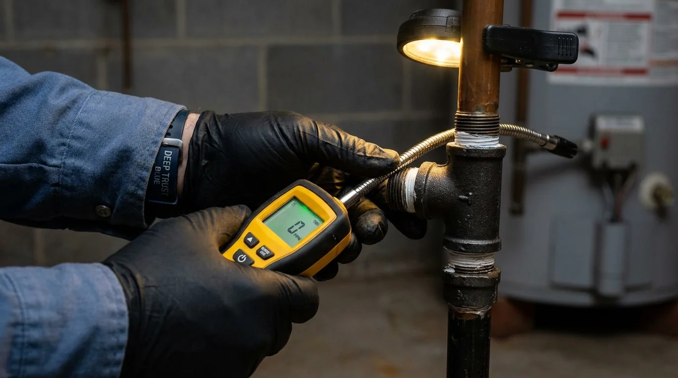 Gas leak detection with electronic sniffer by Johns Plumbing LLC in Rheems