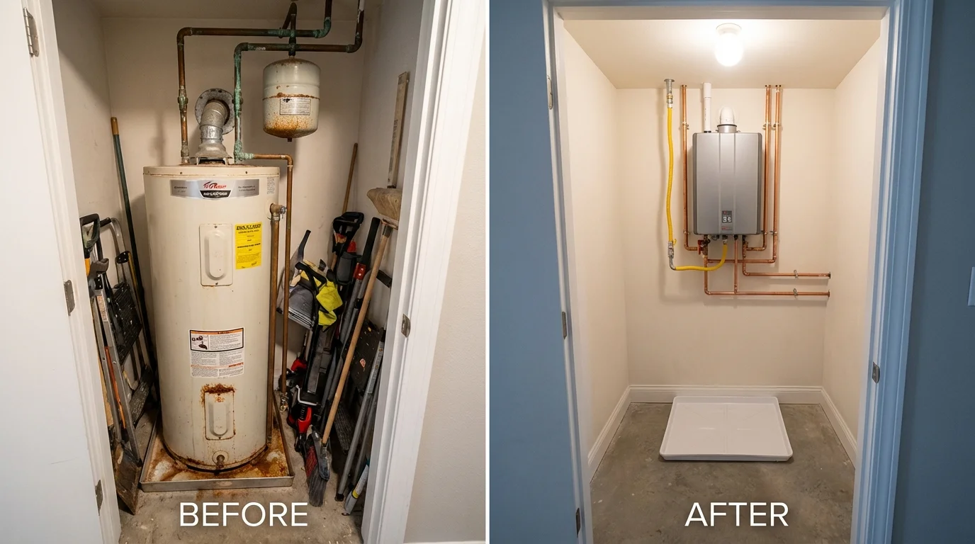 Tank water heater versus wall-mounted tankless unit comparison for Rheems, PA homeowners