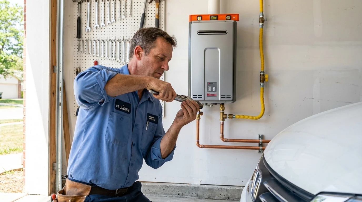 Tankless water heater installation by a Johns Plumbing LLC plumber in Rheems